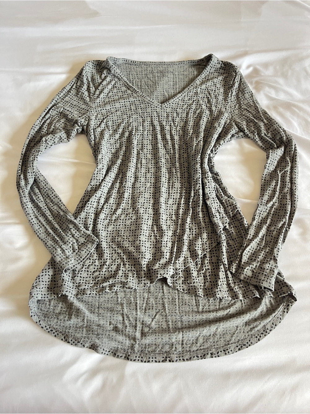 Croft & Barrow Gray Dotted Print V-Neck Tunic Top Size PXS